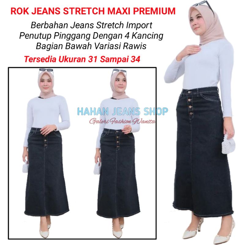 Rok Jeans Span Panjang Wanita Dewasa Rok Sepan Maxi Jins Stretch Karet Cewek Remaja dan Perempuan Hi