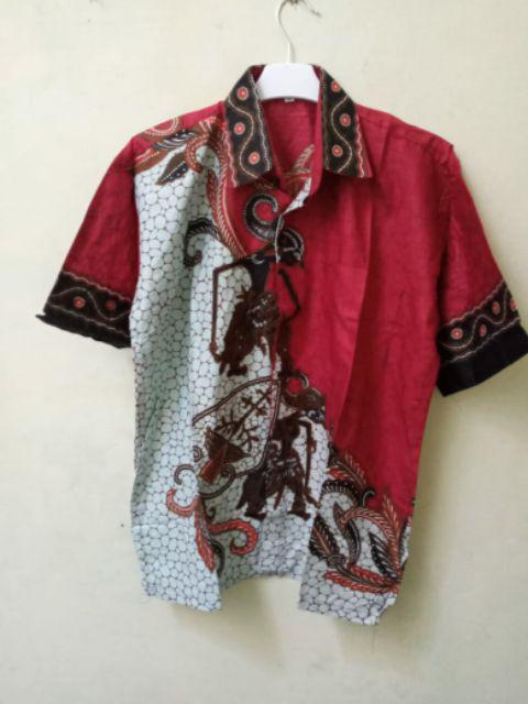 Bswart Batik Hrb026  Hem Pendek Wayang  Pekalongan M L Xl Batik Pria Murah Modern Grosir