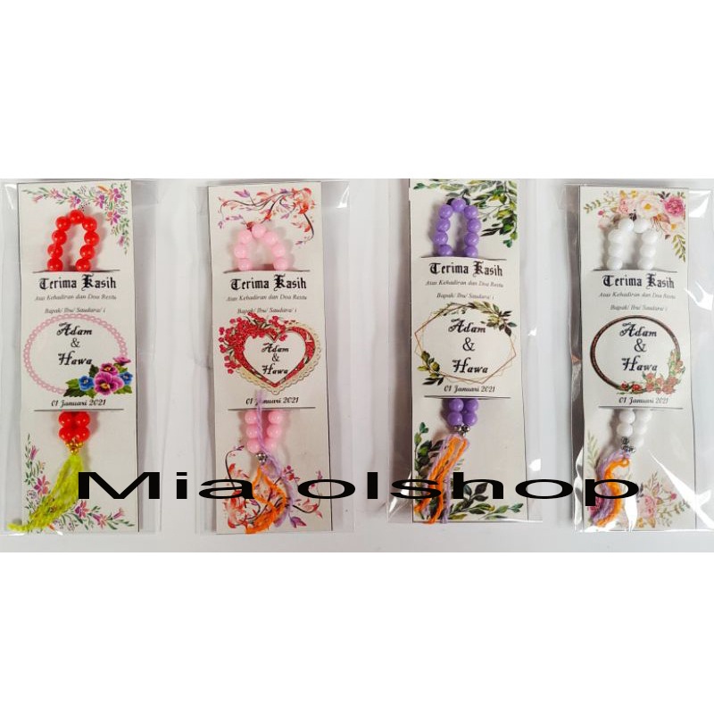 100 pcs SOUVENIR PERNIKAHAN TASBIH MUTIARA KECIL 33 BUTIR ALAS KARTU UCAPAN DAN NAMA