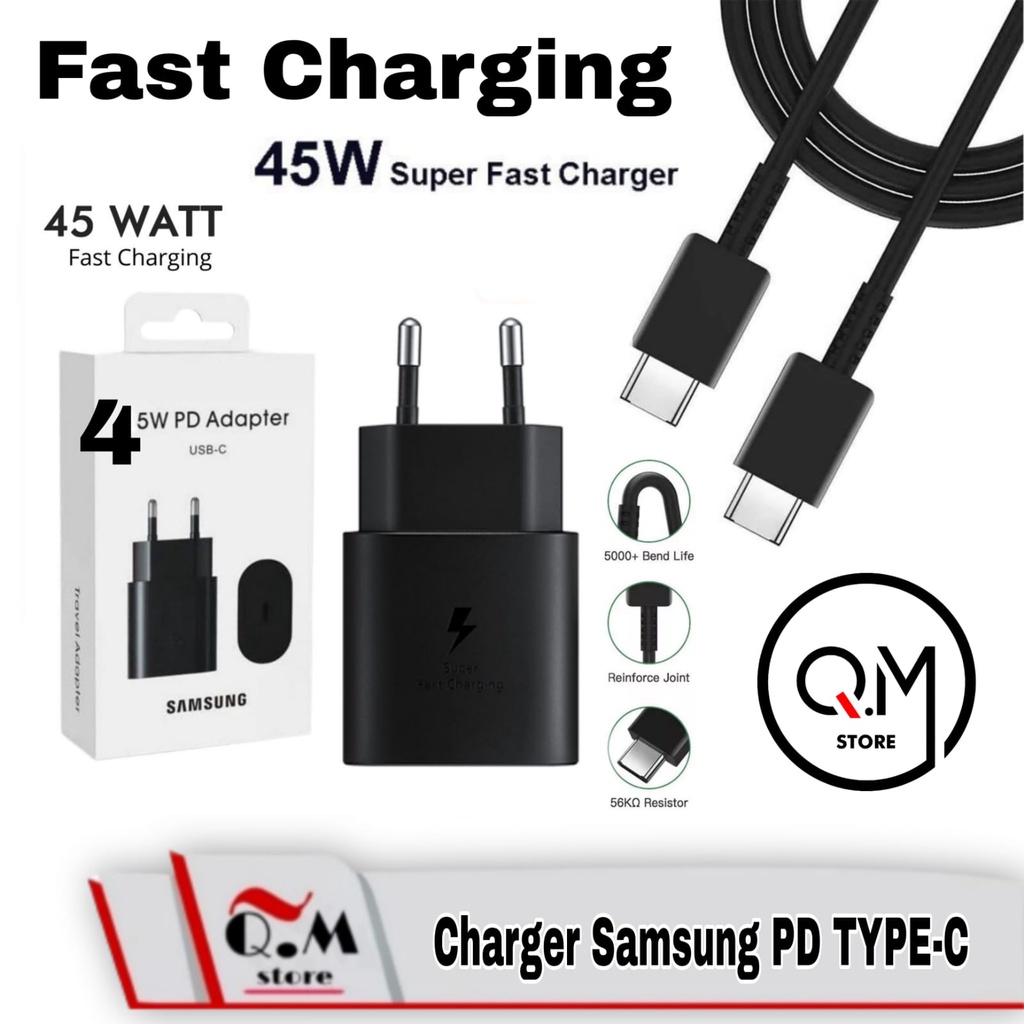 Charger Samsung Type C Fast Charging 45 Watt Universal Kabel C to C Original Samsung Note10, A70, A80, S21 ULTRA BATOK Samsung