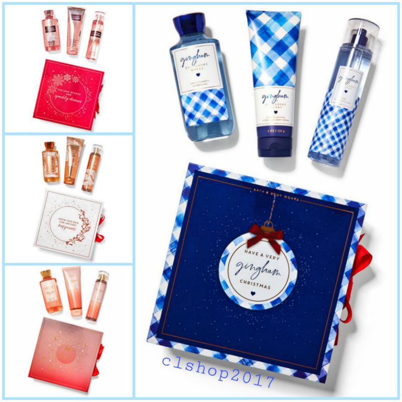 BATH &amp; BODY WORKS BBW FULLLSIZE GIFT SET BOX GINGHAM ROSE WARM VANILLA SUGAR WVS CHAMPAGNE TOAST YOU'RE THE ONE YTO INTO THE NIGHT ITN IN THE STARS ITS AWAKENING SUN RESTFUL MOON A THOUSAND WISHES ATW