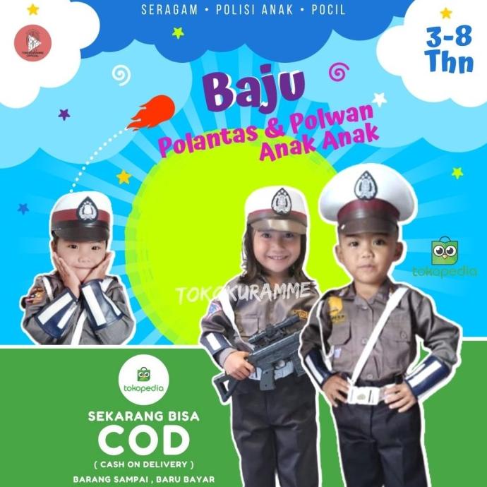 [COD] Baju Polisi Anak Tk Size S M L XL XXL baju polisi anak laki laki KOMPLIT Kode 1229