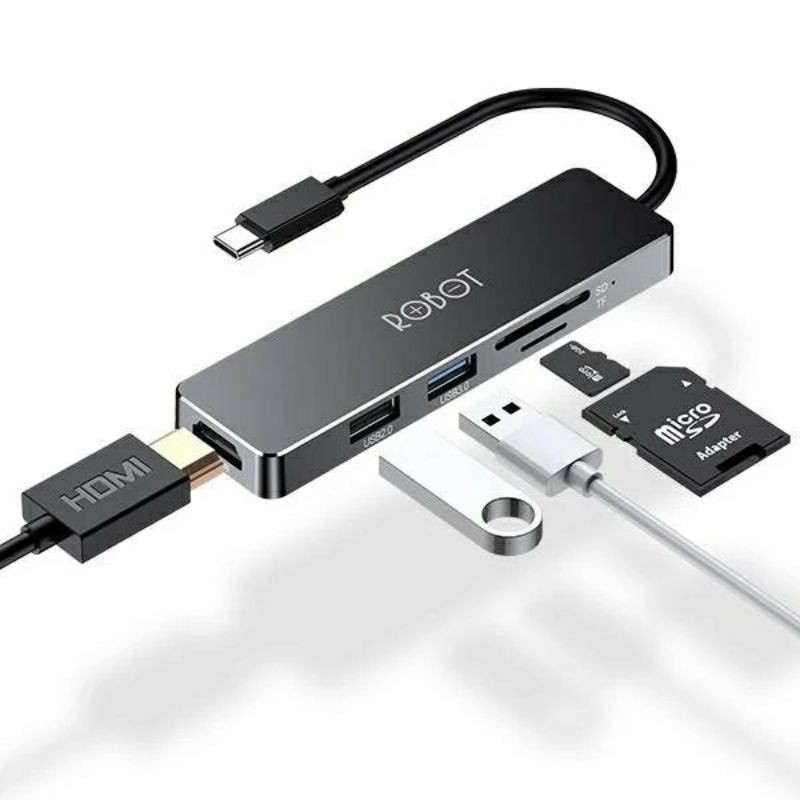 USB C HUB 5IN1 ROBOT HT240 ADAPTER USB TYPE C USB 3.0 MACBOOK IPAD PRO 0512 MULTIPORT ADAPTOR TYPE-C