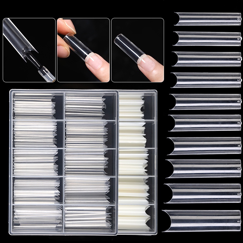 100pcs /Box Kuku Palsu Cakupan Penuh Peti Mati Transparan Natural Fake Nails Tips