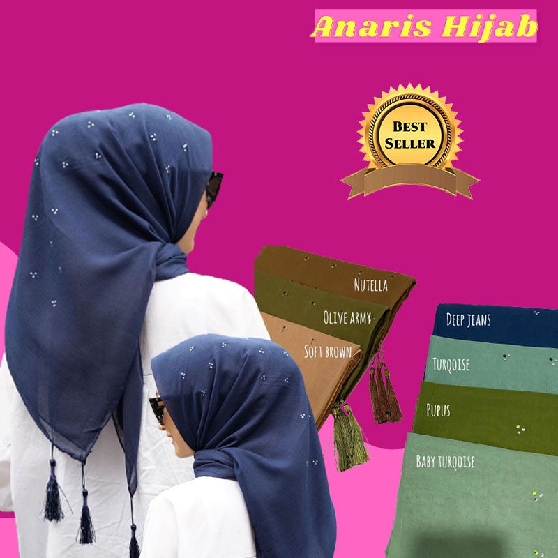 Jilbab Paris Segi Empat Swarovski Tassel Hijab Segiempat Square Permata Tabur Tasel Polos Original P