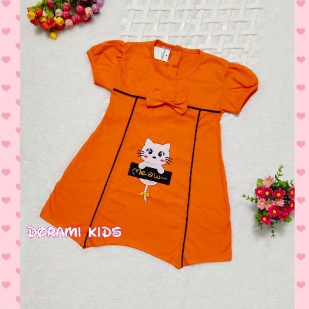 Dress anak perempuan usia 1 8 tahun bordir cat meaw pita Dress anak perempuan usia 1 8 tahun bordir cat meaw pita