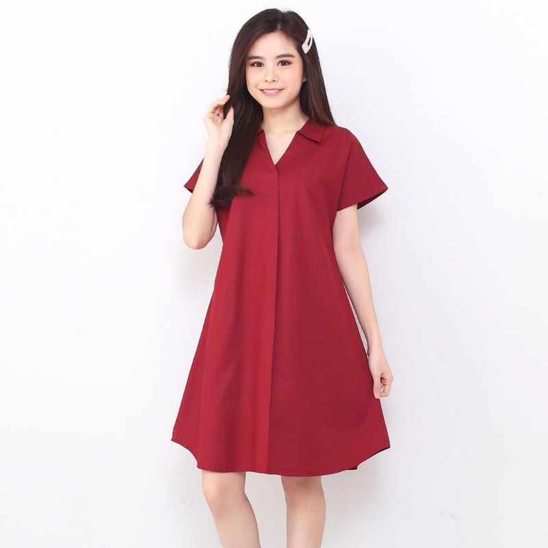 Sella V Neck Dress / dress V neck wanita midi