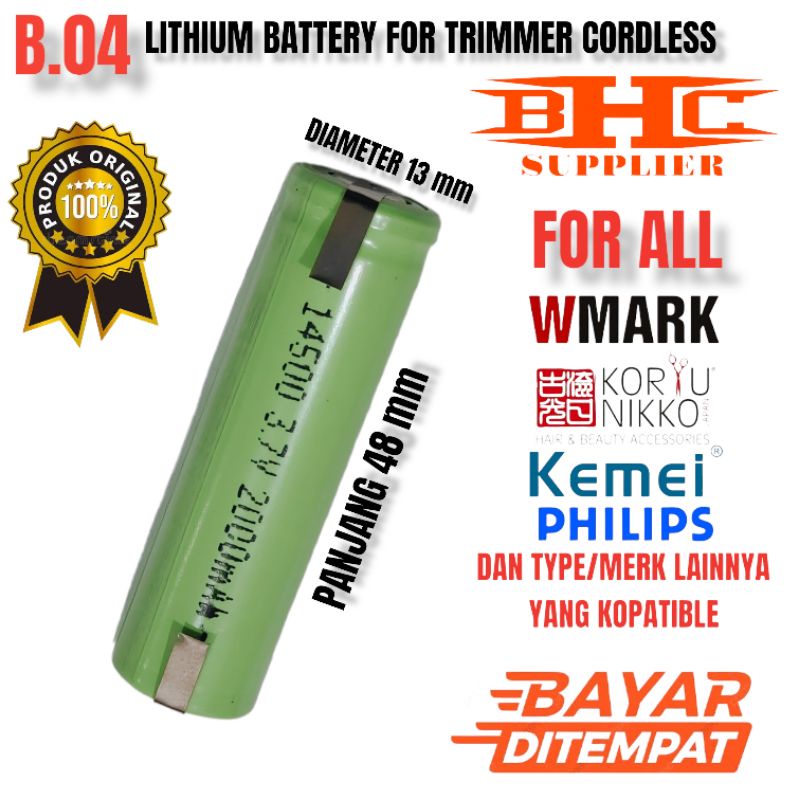 B-04 BATERAI CLIPPER CORDLESS FOR KEMEI WMARK KLIPZICH CHJ SUKU CADANG SPARE PART MESIN CUKUR RAMBUT BOR LISTRIK / SENTER SPEAKER PORTABLE DAN LAINYA