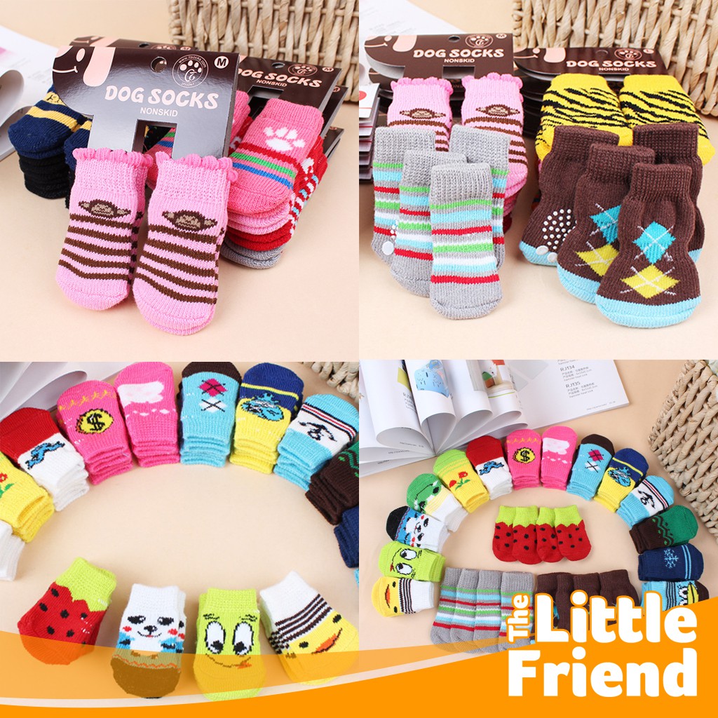 Kaos Kaki Katun Anti Slip untuk Hewan Anjing Kucing Motif Lucu Random