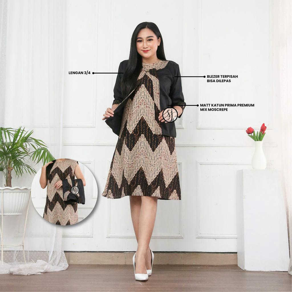 SAROJA | Couple Batik Keluarga Zigizaga | Dress Wanita Kantor Casual | Couple Natal Keluarga | Couple Natal Pasangan | Dress Natal Jumbo | Baju Natal Couple Keluarga Ayah Ibu Anak