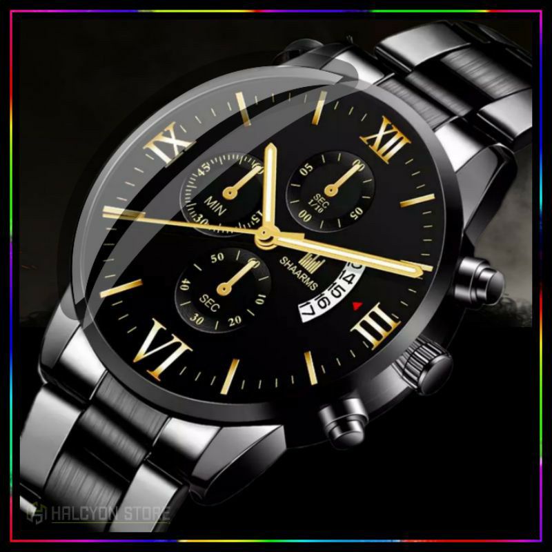 JAM TANGAN PRIA RANTAI STAINLESS STEEL BISNIS SHAARMS FORMAL ELEGAN KOREAN STYLE