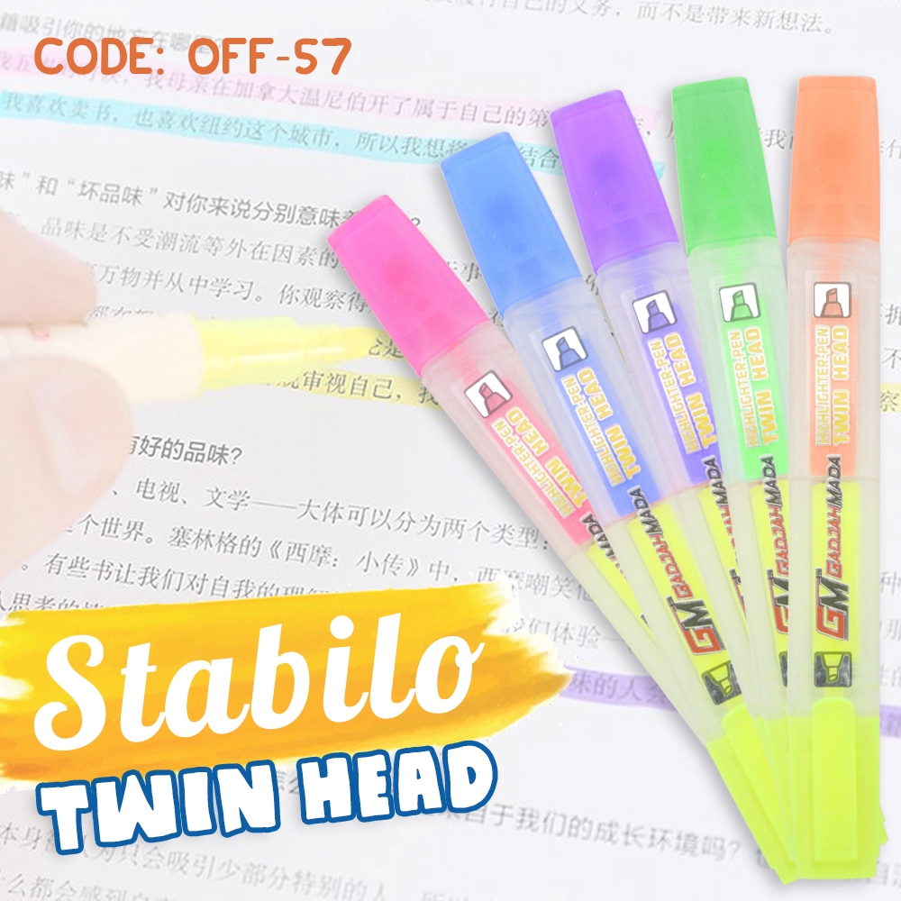 Highlighter TWIN HEAD . Stabilo 2 Sisi Muka Warna