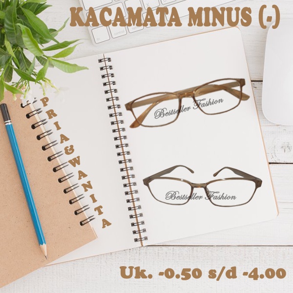 Kacamata Minus Uk. -0.50 s/d -4.00 Kotak Warna Coklat Muda Rabun Jauh Pria dan Wanita NOCASE