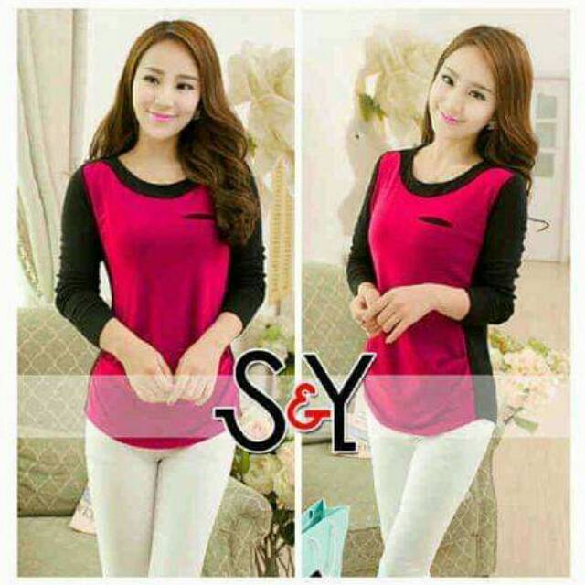 Blouse Kaos Lengan Panjang Atasan Wanita Santai