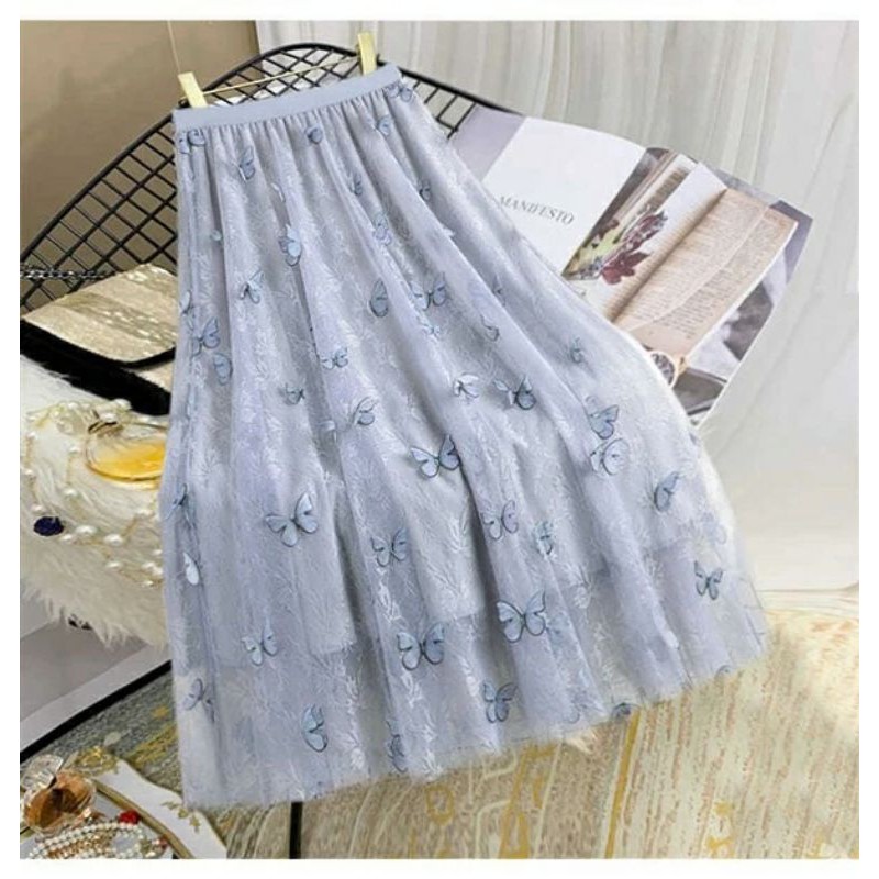 Rok Tutu 3D Import / Maxi Skirt Motif  Kupu Kupu Timbul