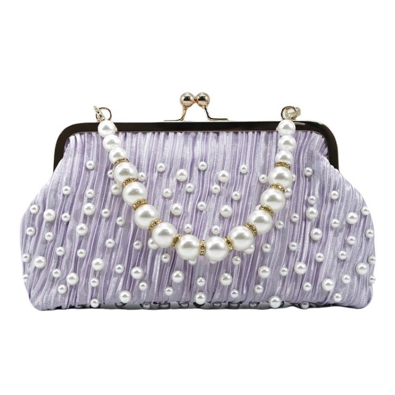 tas pesta pearl motek mutiara kerang shell handle pearl korea ungu pastel purple lilac lavender pink