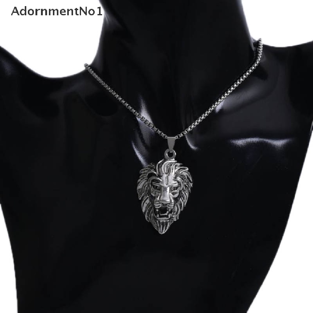 (AdornmentNo1) Kalung Rantai Liontin Kepala Singa Warna Silver Gaya Vintage / Punk Untuk Pria