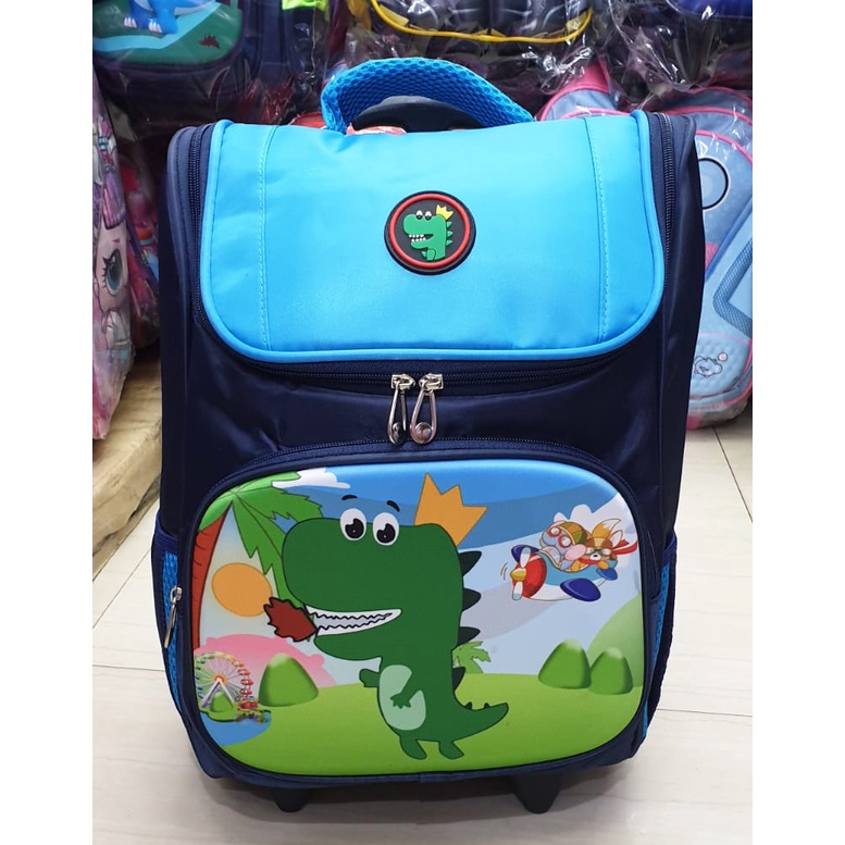 TAS TROLLEY DORONG ANAK SEKOLAH SD ( 16&quot; )LAKI LAKI PANDA POLOS + PANDA DINO KARAKTER SUPER JAGOAN BINTANG KAIN NYLON IMPORT ( PANDA 16inch SD )