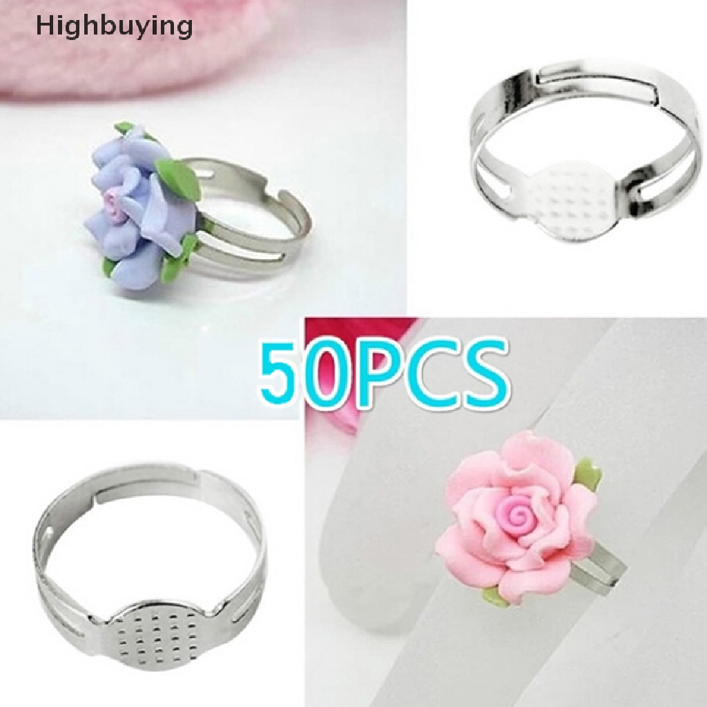 Hbid 50pcs Cincin Kosong Adjustable 8mm Untuk Membuat Perhiasan DIY