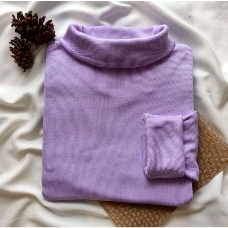 Kaos Turtleneck Pria Wanita Leher Tinggi Rib Premium-Lilac