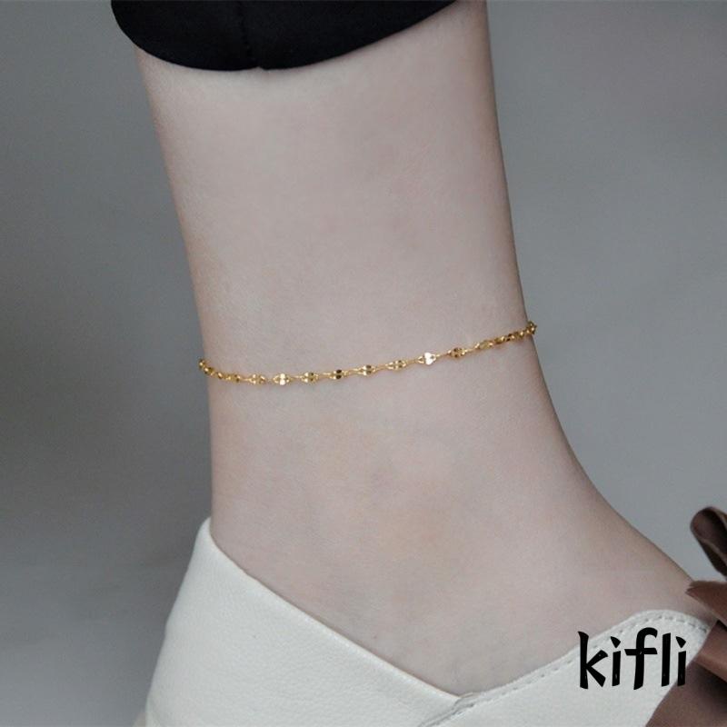 Gelang Kaki Rantai Tipis Bahan Titanium Steel Lapis Emas 18K Untuk Wanita