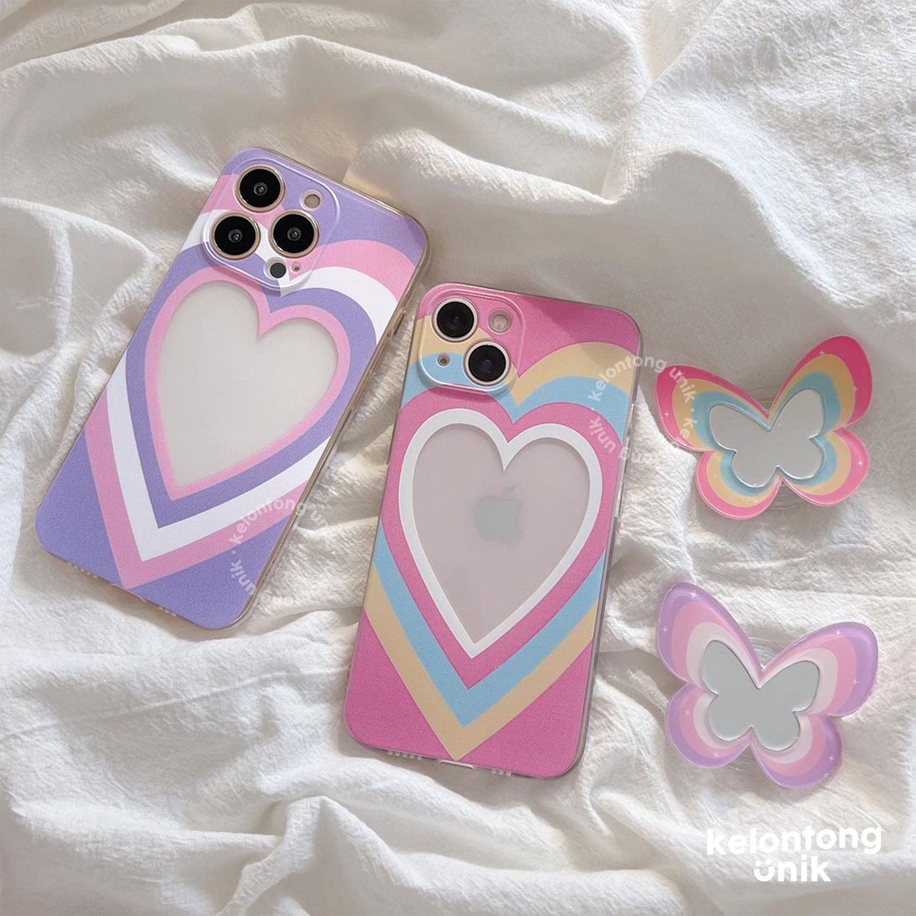 For iPhone - Colorful Butterfly Love Soft Case + Mirror Griptok