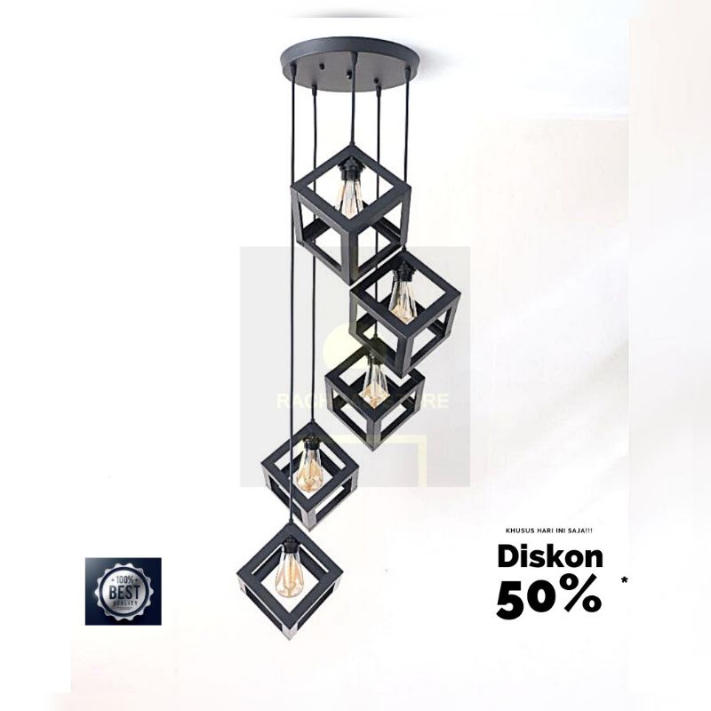 Lampu hias gantung ruang tamu minimalis modern isi 5 kubus