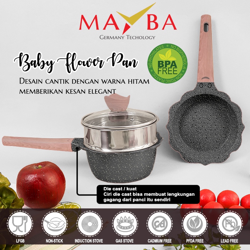 Panci Bayi Black Flower Pan Baby Flower Pan- Panci Mpasi -susu fry pan frypan mini marble Keramik