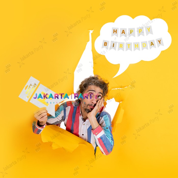 Banner Happy Birthday Putih Gold #2 / Bunting Flag HBD / Banner hbd