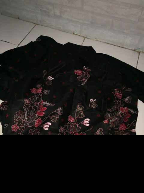 Batik Couple Keluarga Sania Ruffle Ori Ndoro Jowi Dnt Motif Sakura Merah