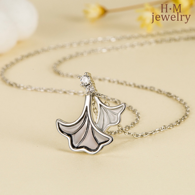 Kalung Rantai Sterling Silver 925 Dengan Liontin Daun Ginkgo Untuk Wanita