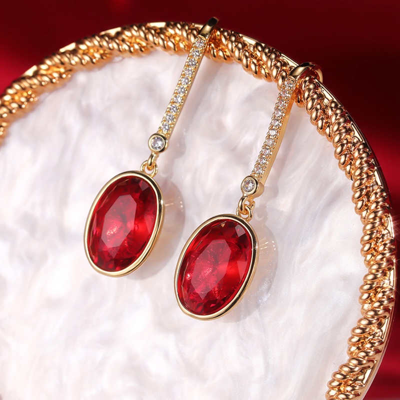 Anting Juntai Bentuk Oval Warna Merah Gaya Retro Vintage Untuk Wanita