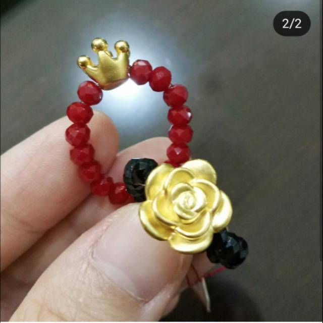 cincin krystal batu charm mini mawar variasi emas 24k hongkong 999 original