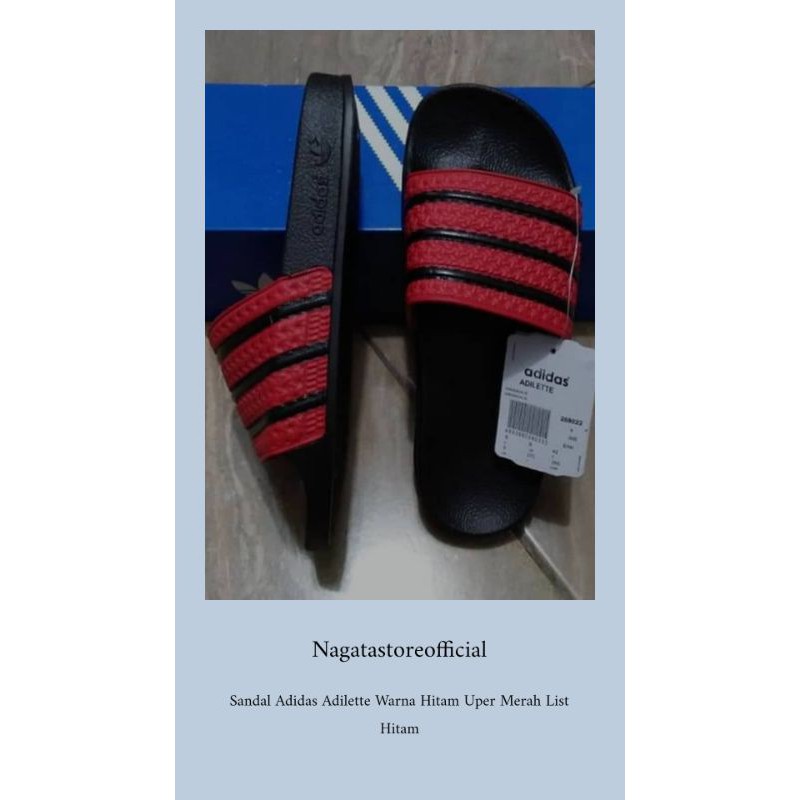 Sandal Adidas adilette MADE ITALY Hitam Upper Merah List Hitam