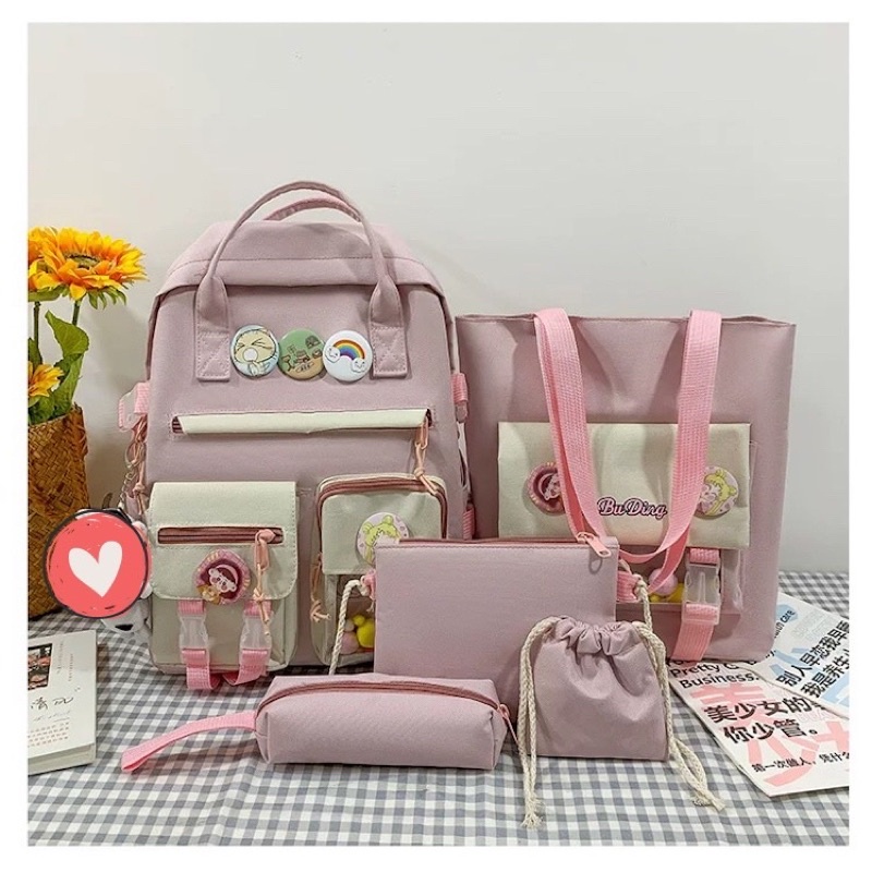 TAS RANSEL SEKOLAH ANAK PEREMPUAN import set 5 in 1 FASHION BACKPACK KOREA