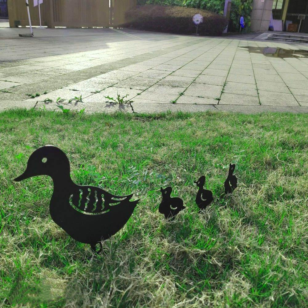 Solighter 4PCS/Set Bebek Dekorasi Untuk Halaman Rumput Bebek Ornamen Dekorasi Luar Ruangan Patung Taman Siluet Pasak