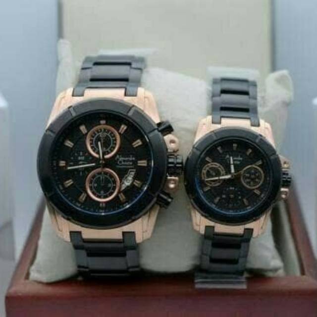 Jam Tangan Couple Alexandre Christie AC 6226 Black Rosegold Original