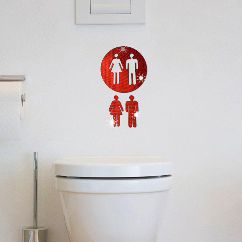 Top 2PCS/Set Cermin Permukaan Decal 3D DIY Dekorasi WC Toilette Pintu Masuk Dinding Art Kamar Mandi Sign Poster