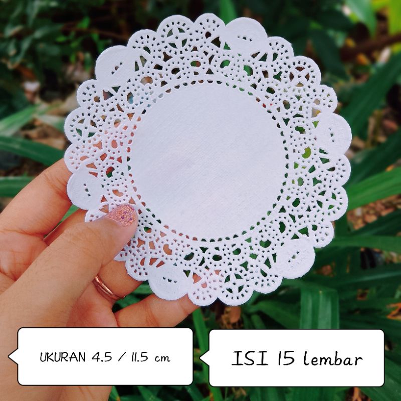 

(15 pcs) Doilies paper/kertas Doilies ukuran 4.5 / 11.5 cm sudah dikelupas/dipisahkan tinggal pakai