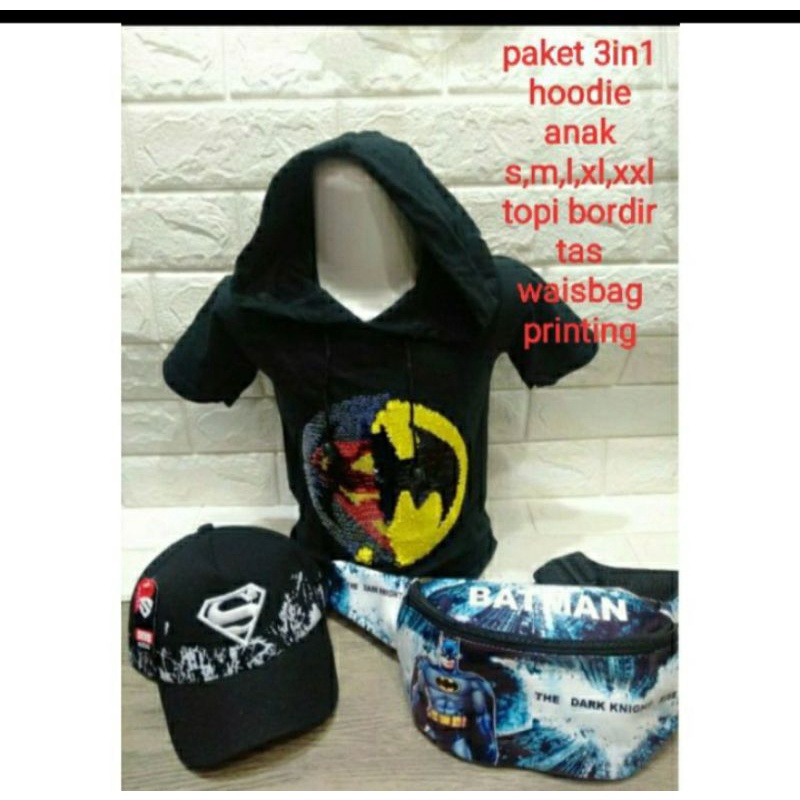 Bisa Cod Kaos Anak kupluk Hoodie 3IN1 1-10 Tahun SIZE S,M,L,XL,XXL