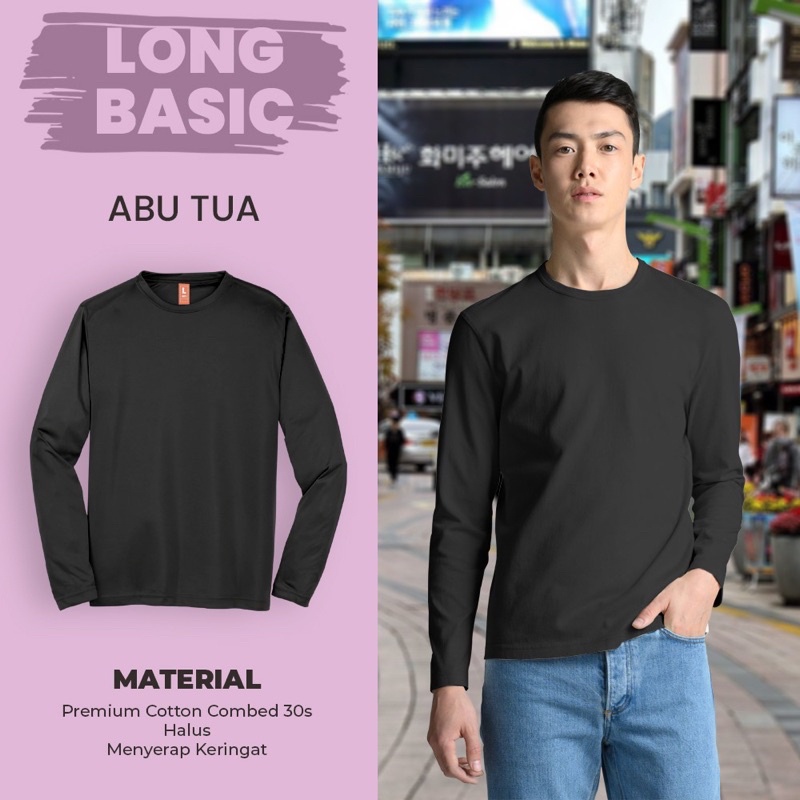 KAOS POLOS COTTON COMBED 30S LENGAN PANJANG-ABU TUA (PJG)