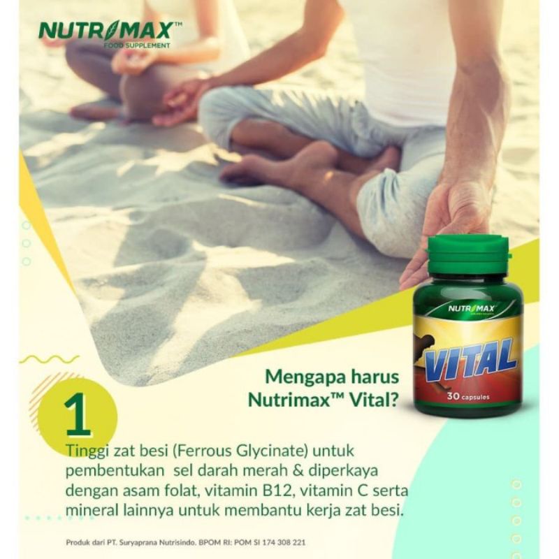 NUTRIMAX VITAL VITAMIN IRON ZAT BESI PENAMBAH DARAH ANEMIA ANTIBODI SERING PUSING NGANTUK 30