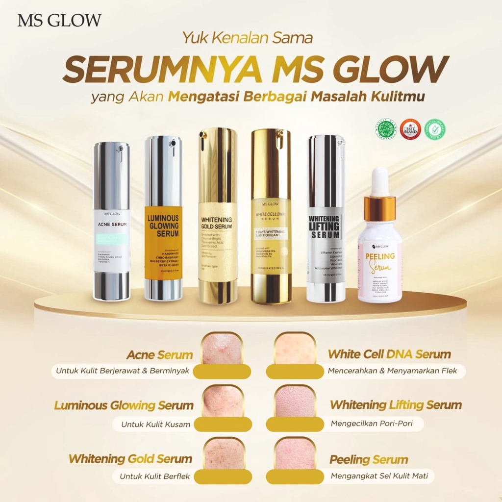 All Serum MS Glow | Lifting | Acne | Luminous | Peeling | Glaskin | JJ Glow Mini | Gold | DTE Salmon | Deep Essence Treatment | Glasskin Drink Free Tumbler | Loose Powder Natural | Bedak  Tabur Ivory | Ultra Moist Cushion Light | CC Medium| White Cell DNA