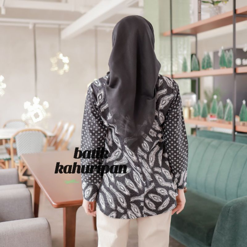 Atasan batik wanita lengan panjang batik couple modern motif batangan wulu