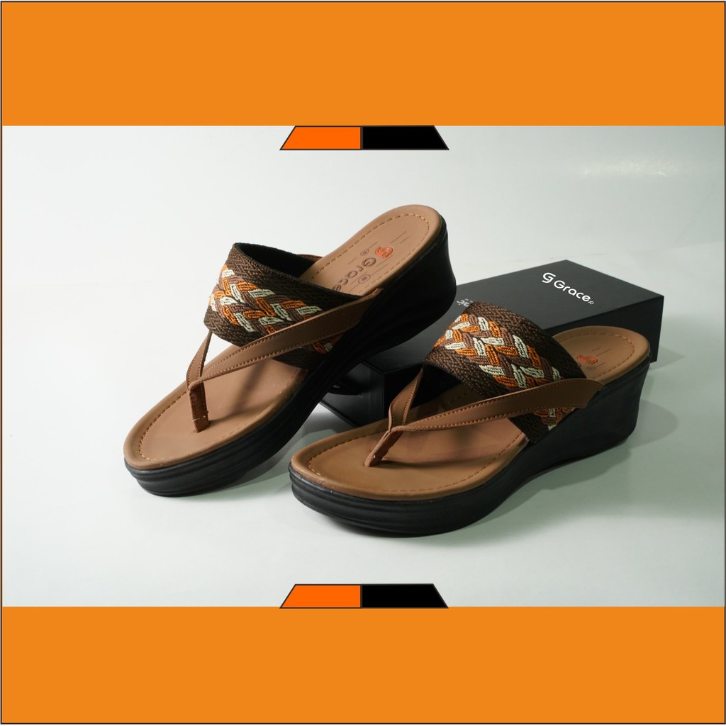 GRACE [ATR HAK] Sandal Hak Japit Cewek Turki/ Sendal Hak Wanita Turkey/ Sandal Wedges Cewek-Coklat