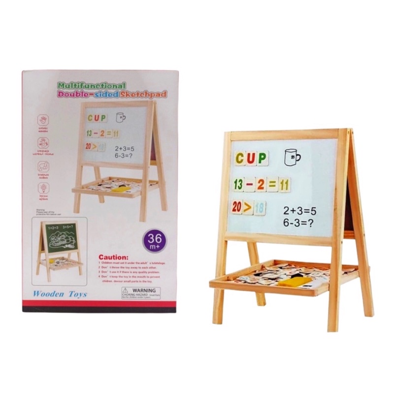 Papan Tulis anak -Multifunction Double sided Sketchpad - Wooden Toys - Mainan anak