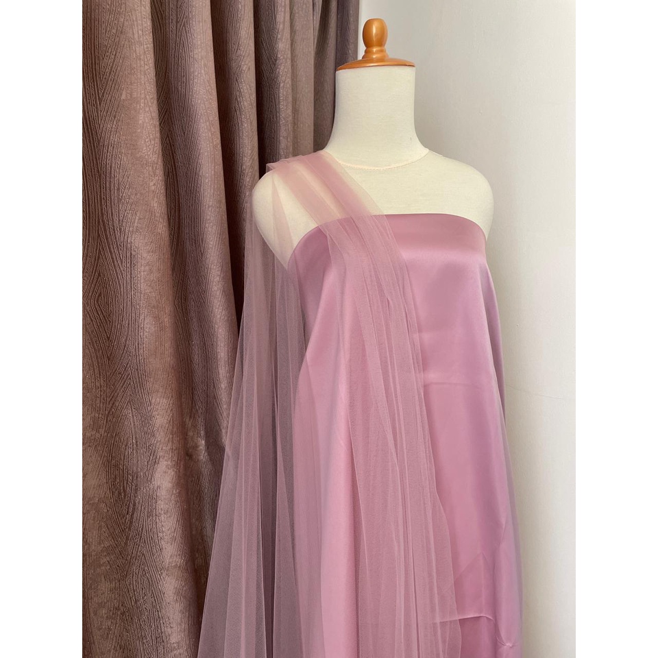 Kain Tile Tulle Halus Polos Soft Tulle Warna Merah Muda Rosegold