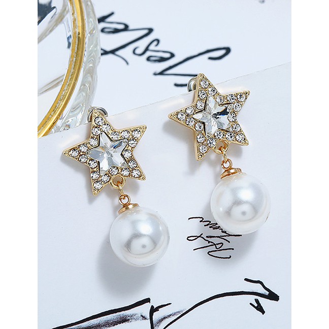 LRC Anting Tusuk Fashion Gold Pentagram Pearl Earrings F49319