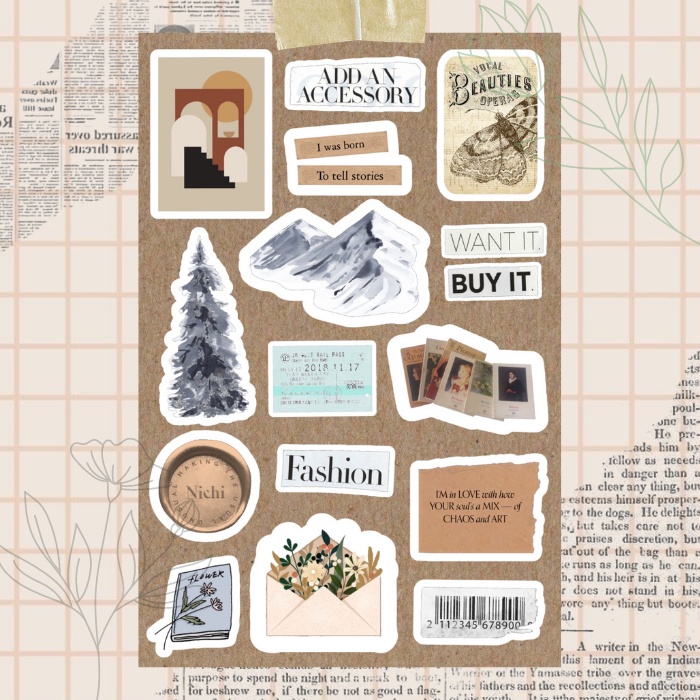 Brown Vintage Stickers Pack | stiker coklat aesthetic | stiker vintage | stiker retro | stiker Hp/laptop/jurnal/memo/scrapbook | stiker murah-Brown 4