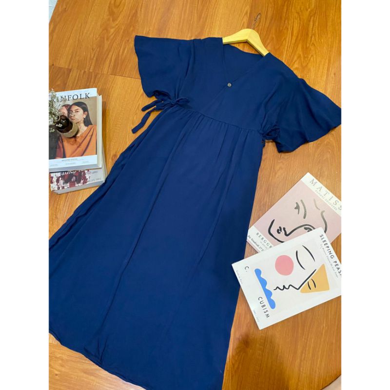 long daster kimono polos tangan lonceng | long daster cantik | long daster kimono | daster | daster kekinian | daster busui-Navy